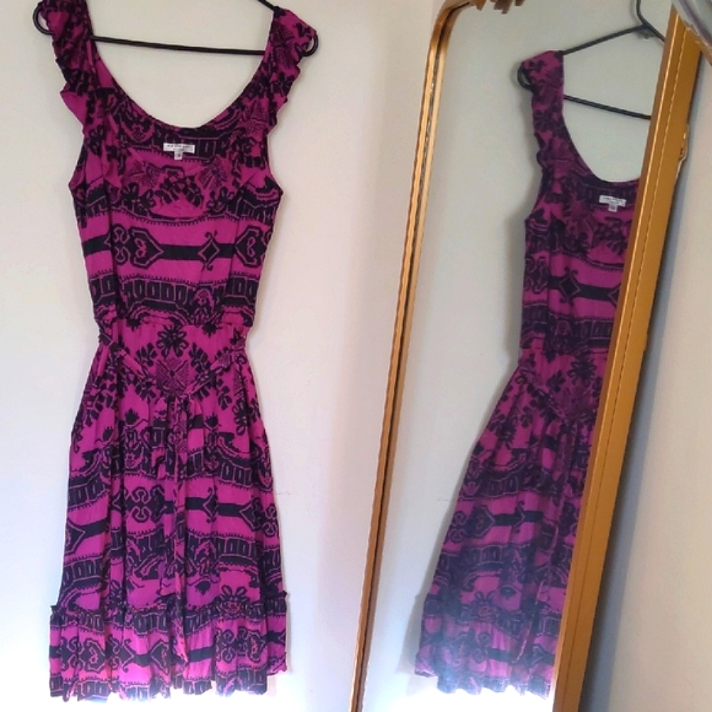 Fuchsia and Black Silk Sleeveless Sundress